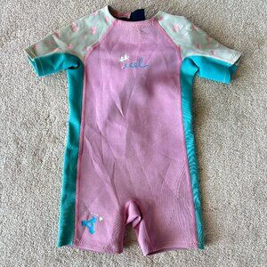 Xcel Kids Spring Wetsuit Size 4 Pink and Blue Palm Tree